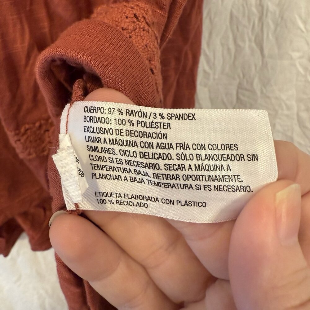 Knox Rose Rust‎ Colored Floral Embroidered Top XXL Feminine Pretty Boho Dainty - Picture 4 of 7